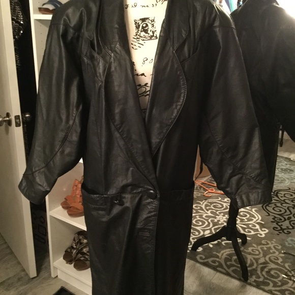 Vintage Full Length Black Leather Double Brst Coat - Picture 1 of 7